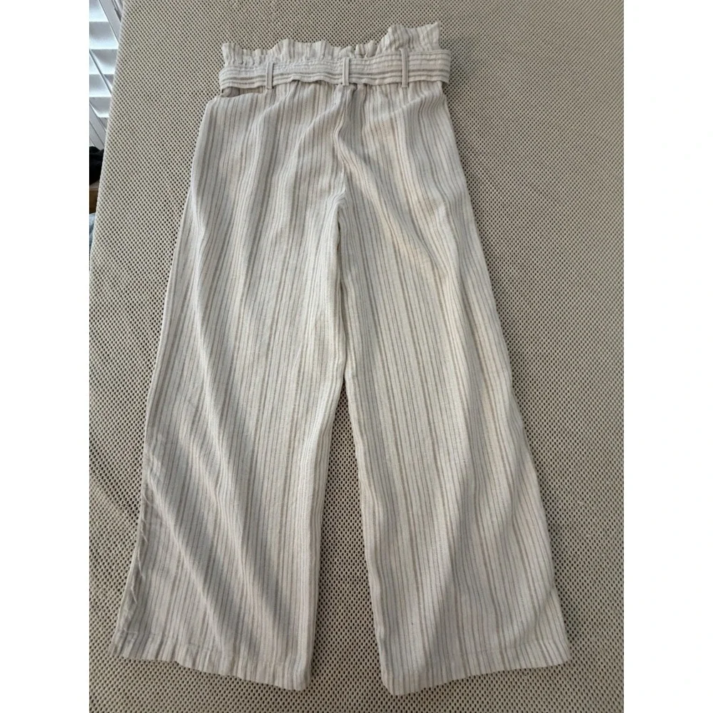 Banana Republic Linen Blend Pants Size 8 Wide Leg Belted Coastal Paper Bag Waist